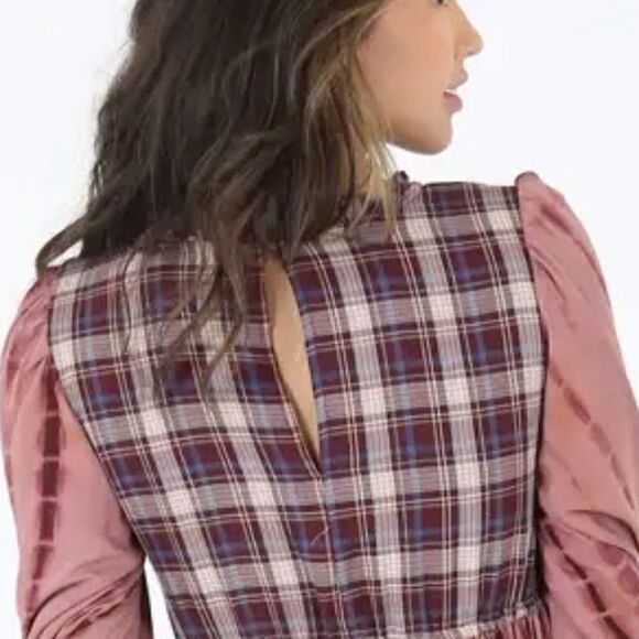 NEW! Beautiful Tie dye and Plaid Tiered Maxi Dress with Smocked Bodice - Picture 5 of 8